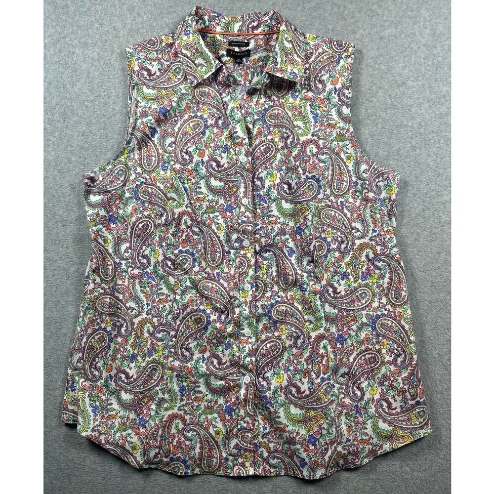 Talbots Button Up Blouse Women's Size 14 Multicolor Paisley Wrinkle Resistant